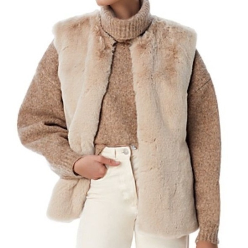 Surell Women Faux Fur Vest Size Medium Tan Open Front Layering Luxury Plush NWT